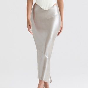 House of CB Colette Shimmer Champagne Midi Skirt in XS